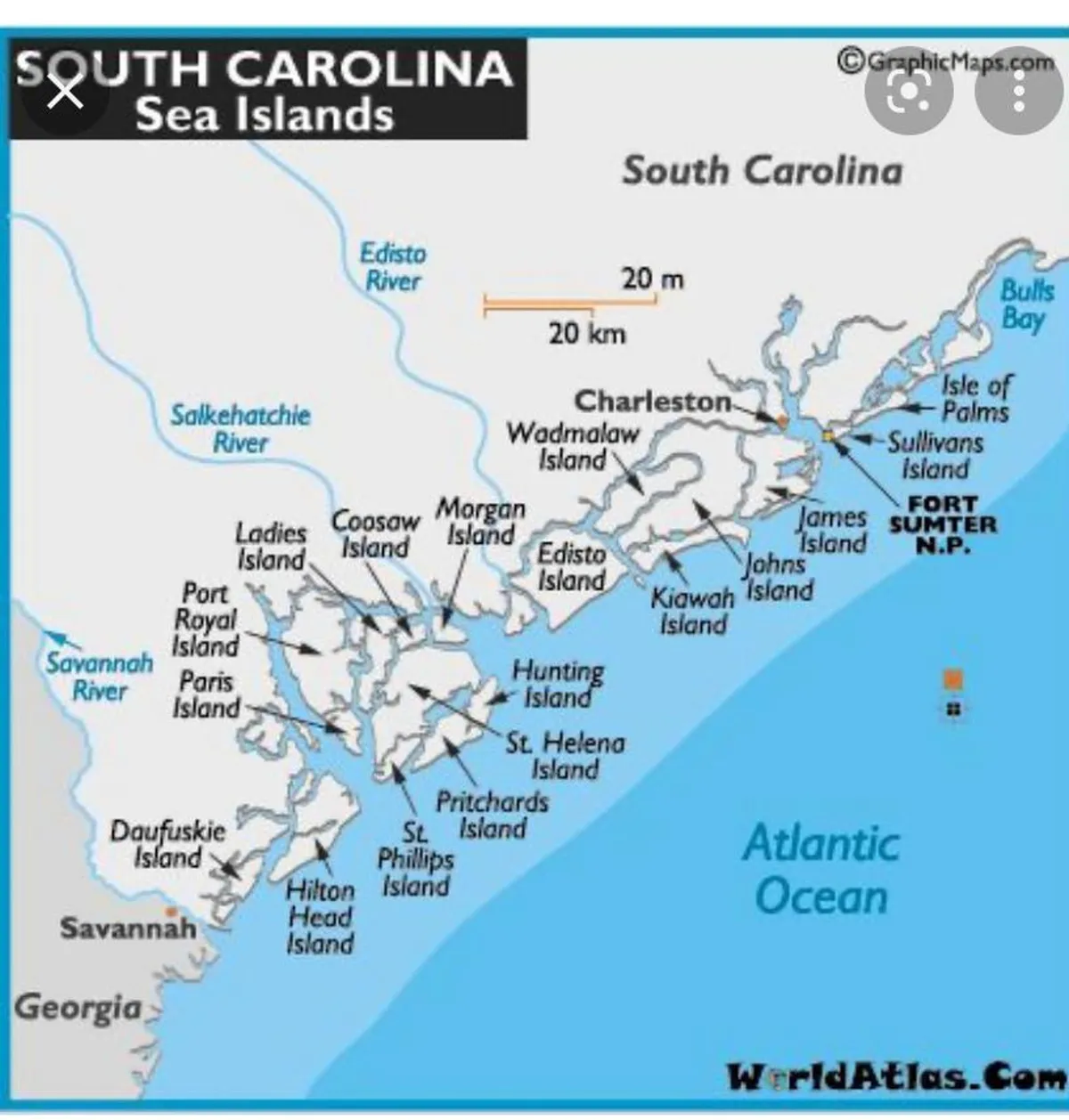 A contextual map view highlighting South Carolina’s Sea Islands, rivers, and major cities, evoking a sense of local exploration and adventure around Charleston.